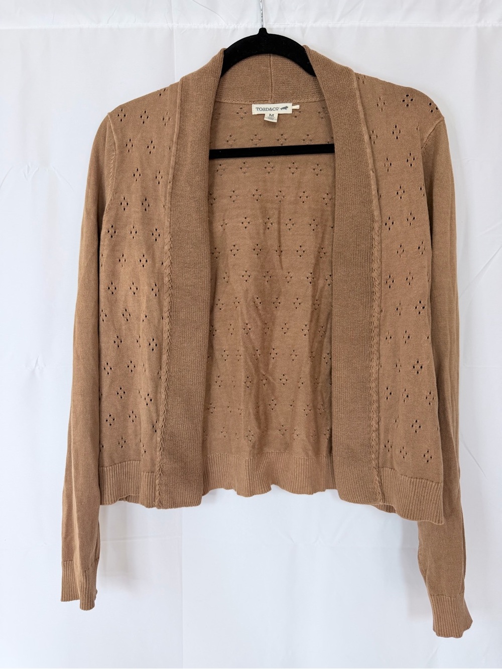 Toad And Co Womens Size Medium Brown Open Front Knit Long Sleeve Cardigan
